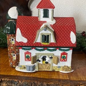 Red and White Holiday Decor House with Snow Accents